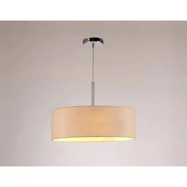 Baymont Polished Chrome 3m 3 Light E27 Single Pendant, c w 450mm Dual Faux Silk Shade, Nude Beige Moonlight