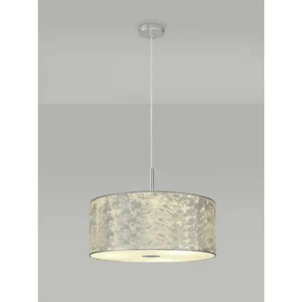 Baymont Polished Chrome 3m 3 Light E27 Single Pendant With 500mm Silver Leaf Shade With Frosted Acrylic Diffuser With Polished Chrome Centre
