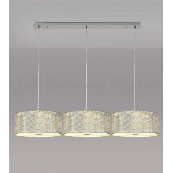 Chrome 3 Light 2m Linear Pendant With 40cm Silver Leaf Shade