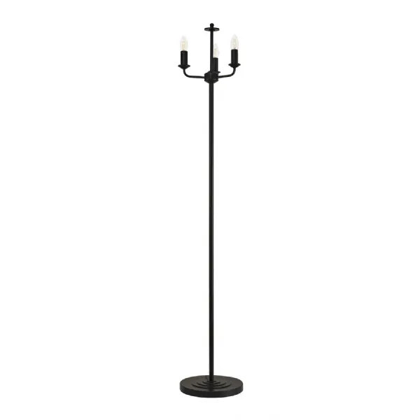 Black 3 Light Floor Lamp with Silk Fabric Nude Beige Shade