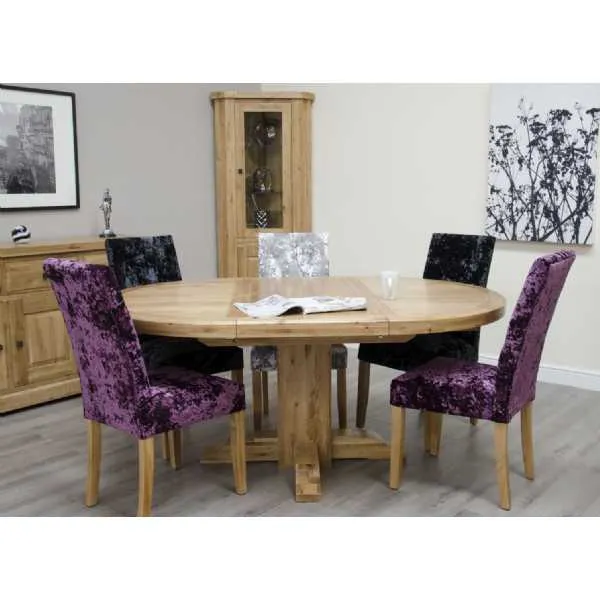 Natural Oak Round Extending Oval Dining Table 6 Seater 125cm to 180cm