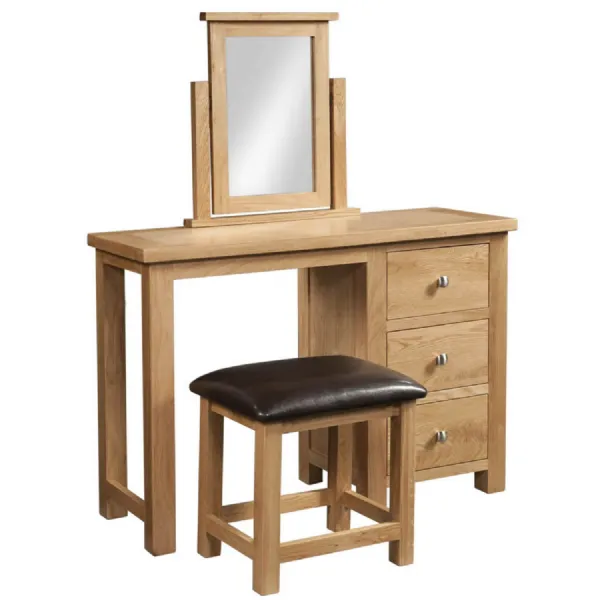 Lacquered Oak Single Pedestal Dressing Table with Stool