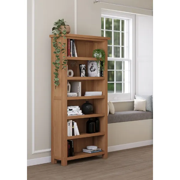 Lacquered Oak 6ft Tall Open Bookcase