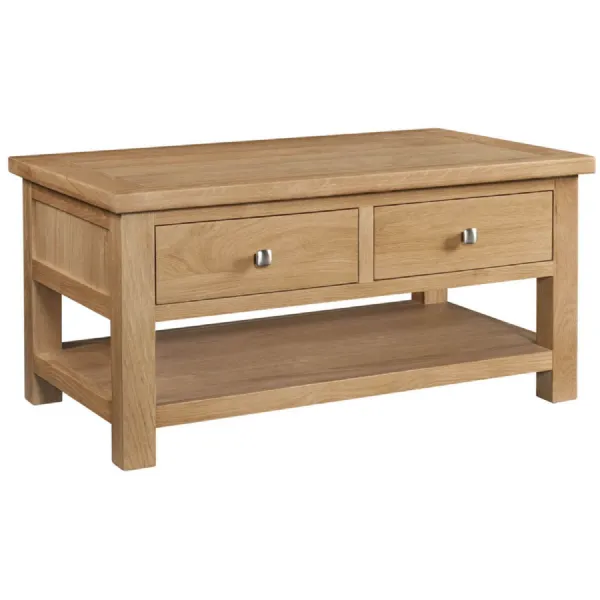 White Oak Lacquered 2 Drawer Rectangular Coffee Table