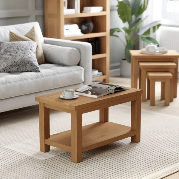 White Oak Lacquered Small Coffee Table with Shelf