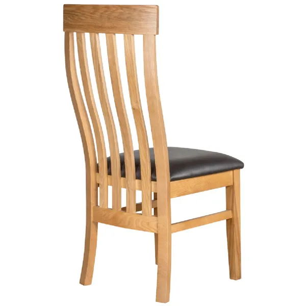 Brown Lacquered Wood Curved Slat Back Dining Chair