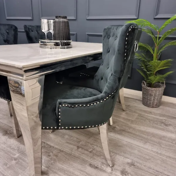 Luxury Dark Grey Velvet Upholstered Dining Chair with Ring Knocker
