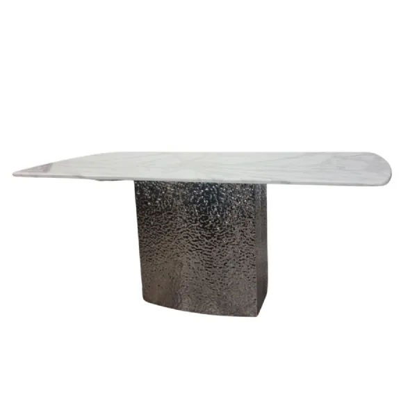 Luxury White Marble Top Rectangular 4 Seater Dining Table with Metal Base