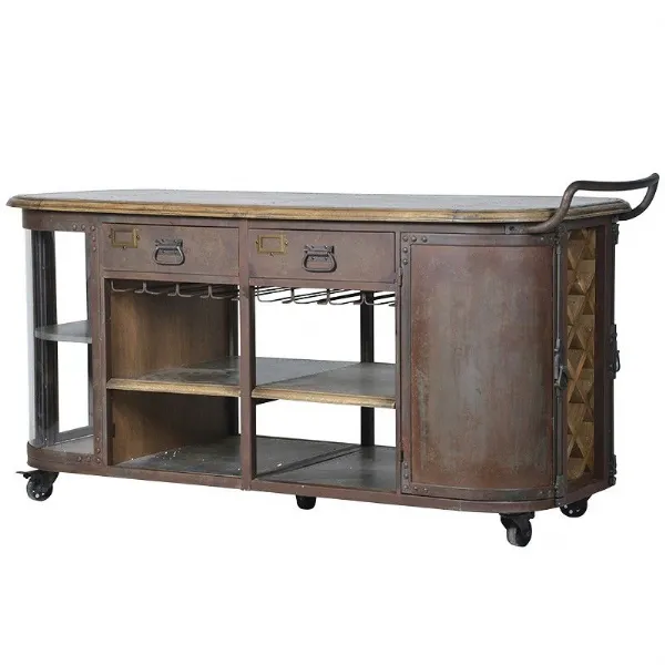 Vintage Retro Metal Drinks Trolley Wine Rack Kitchen Cabinet On Wheels