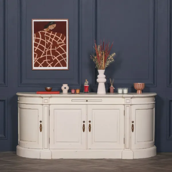 Distressed Ivory Large Buffet Sideboard French Detailing