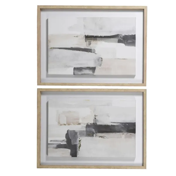 Set of 2 Painterly Brush Stroke Framed Canvas