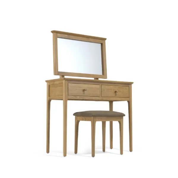 Traditional Natural Solid Oak 2 Drawer Dressing Table with Stool and Mirror