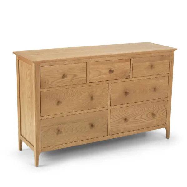 Natural Oak 7 Drawer Bedroom Chest with Tapered Legs
