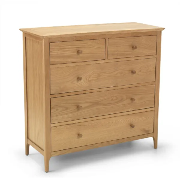 Traditional Natural Solid Oak 2 Over 3 Drawer Chest with Tapered Legs
