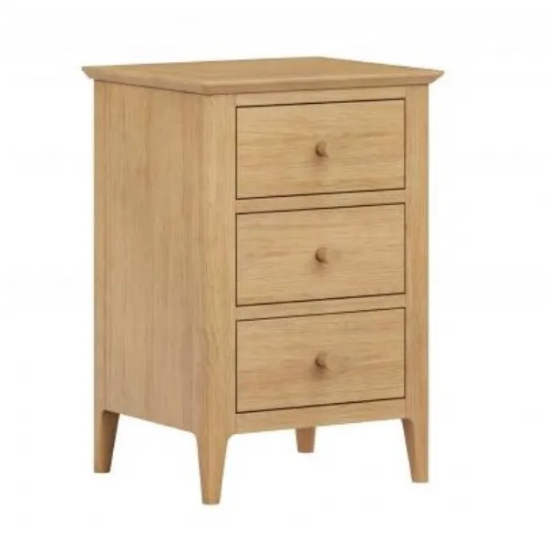 Modern Style Natural Solid Oak 3 Drawer Bedside Table with Tapered Legs