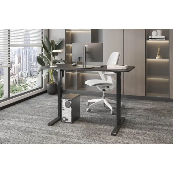 Black Metal Framed Large Single Motor Height Adjustable Desk