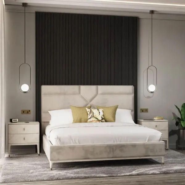 Modern Beige Velvet Upholstery 6ft Super King Size Bed