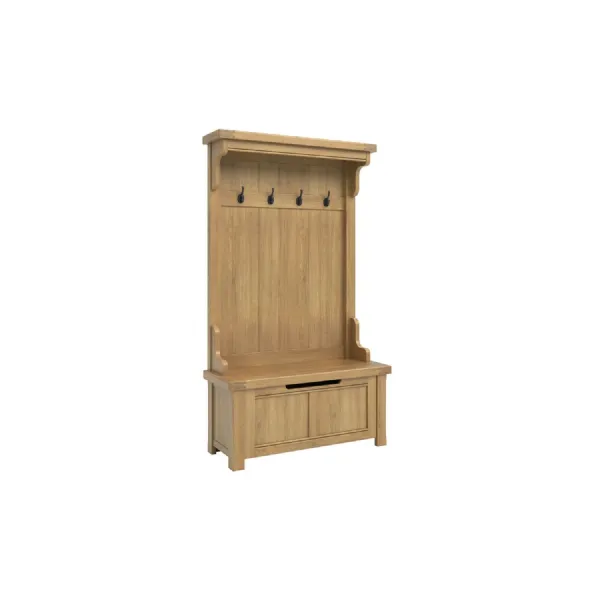 Natural Oak Hall Stand with Storage Base and Hooks
