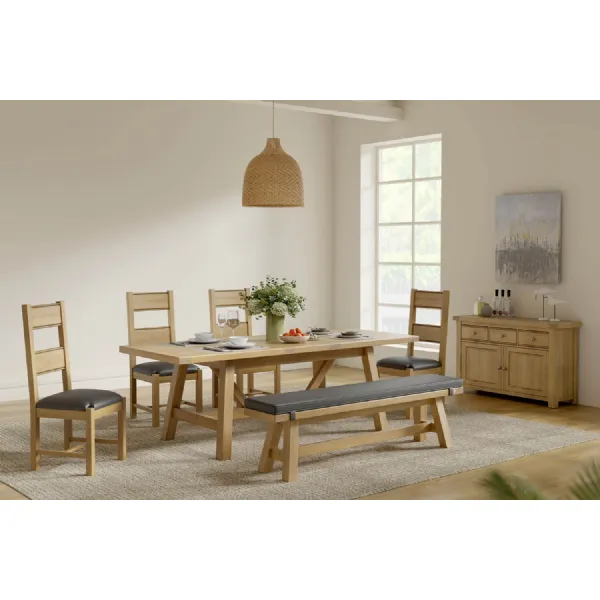 Grey Leather Effect 180cm Large Dining Bench Cushioned Seat
