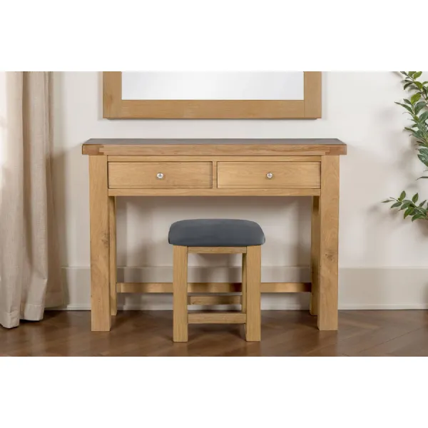 Oak Dressing Table Stool Grey Leather Effect Cushioned Seat
