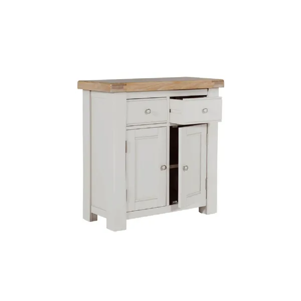 Taupe Wooden 2 Door 2 Drawer Small Sideboard Oak Top