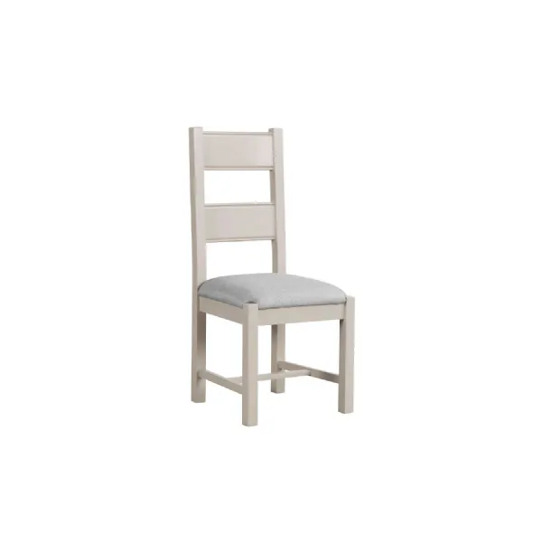 Tall Ladder Back Dining Chair Grey Fabric Padded Seat