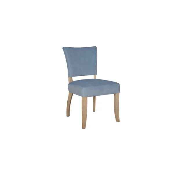 Solid Oak Light Blue Velvet Fabric Dining Chair