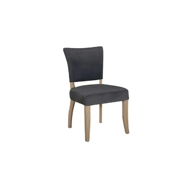 Solid Oak Grey Velvet Fabric Dining Chair
