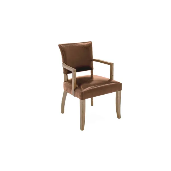 Vintage Tan Brown Leather Dining Arm Chair Oak Legs