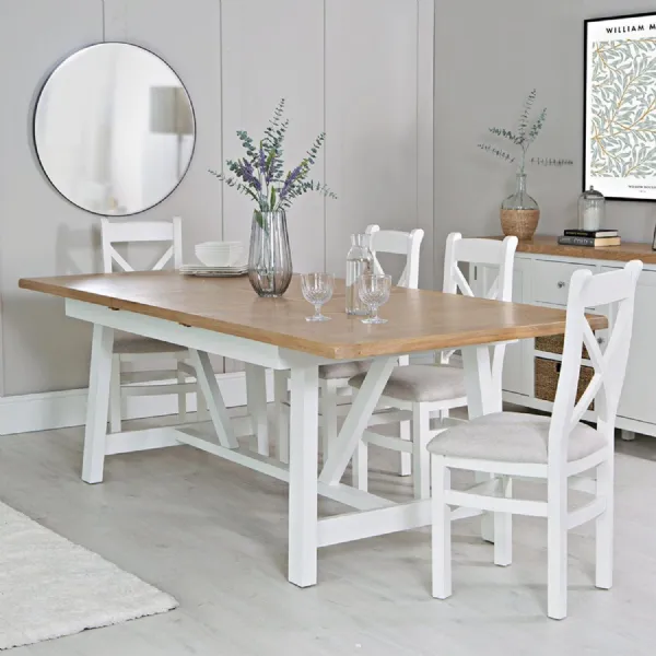 White Wood Large Extending Dining Table Oak Top 180 to 235cm