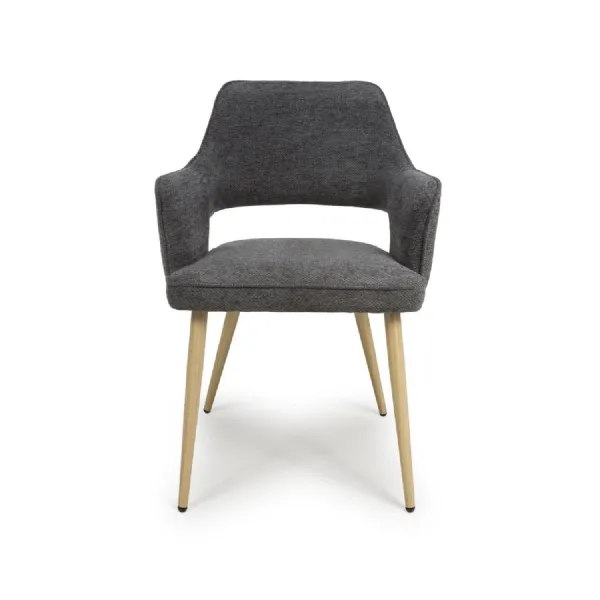 Dark Grey Fabric Dining Arm Chair with Light Wood Legs