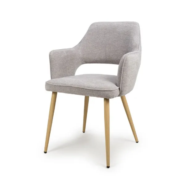 Pewter Fabric Curved Back Dining Chair with Light Wood Legs