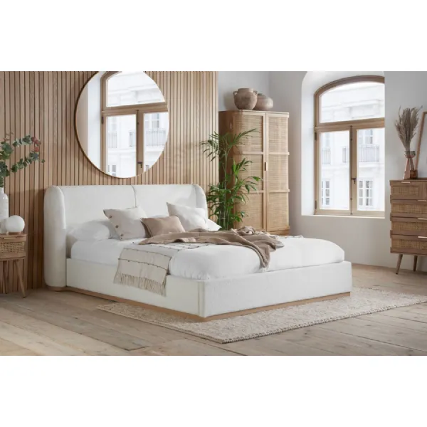 White Fabric King Size Bed with Curved Headboard