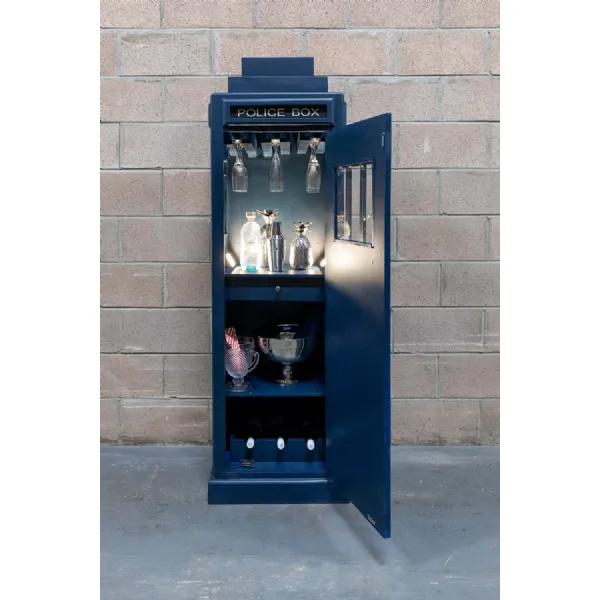 Midnight Blue Wooden Police Booth Style Drinks Cabinet