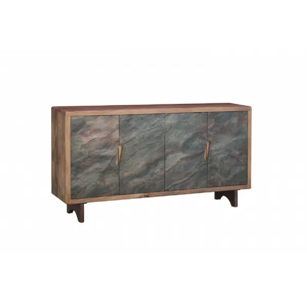 Natural Wooden Marble Effect Front 4 Door Wide Sideboard