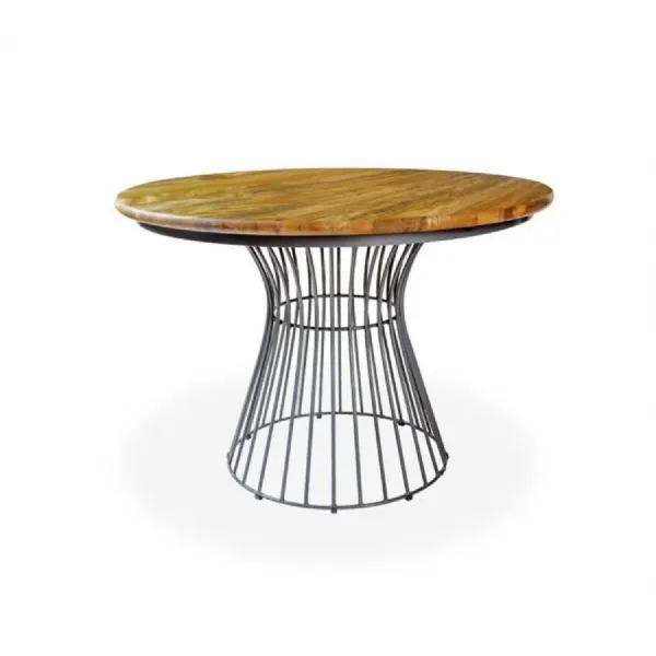 Rustic Mango Wood Wire Base Bistro 4 Seater Round Dining Table
