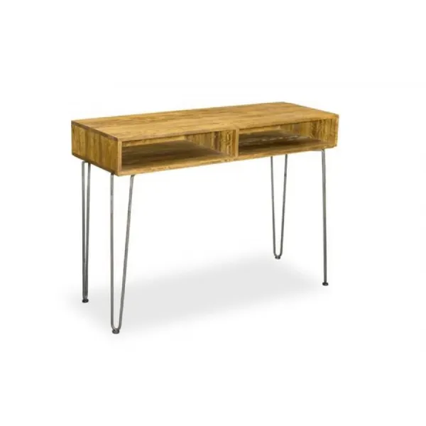 Retro Mango Wood Open Shelf Console Table with Hairpin Legs