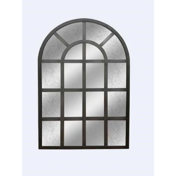 Vintage Large Arched Black Framed Wall Mirror with Distressed Glass