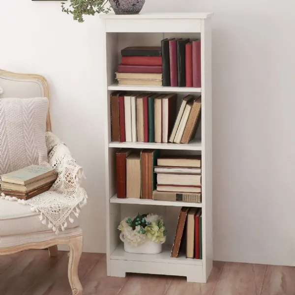 White Wood Low Narrow Open Bookcase