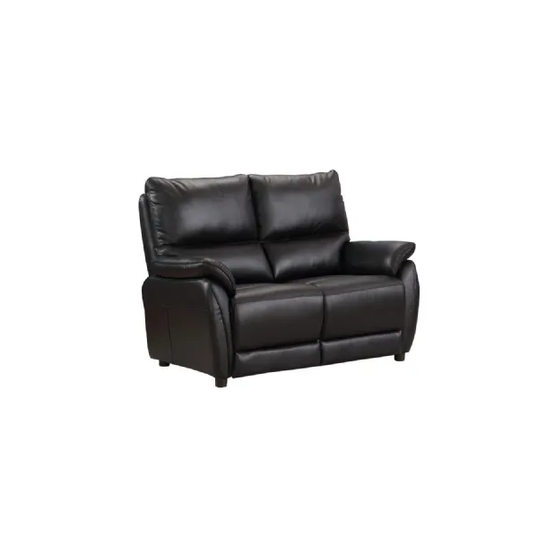 Black Leather 2 Seater Fixed Sofa