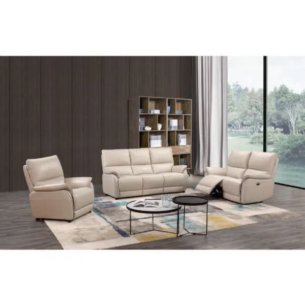 Chalk Leather 3 Seater Fixed Sofa