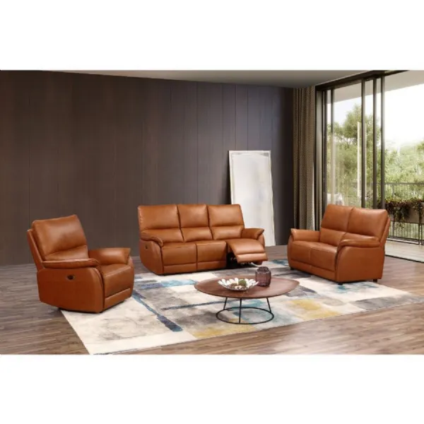Tan Brown Leather Electric Power Reclining Armchair