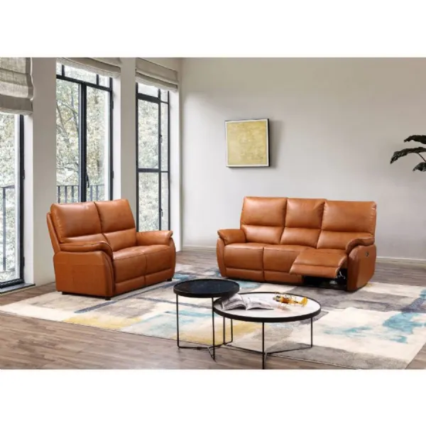 Tan Brown Leather 2 Seater Power Recliner Sofa