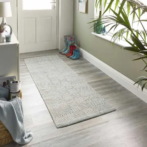 Origins Estelle Sky Grey Diamond Pattern Hand Woven Pure Wool Flat Weave Rectangular Rug 160x230cm