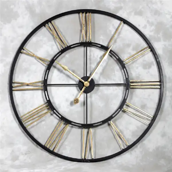Rustic Large Round Metal Skeleton Wall Clock