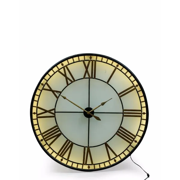 Large 120cm Round Black and Gold Back Lit Westminster Wall Clock
