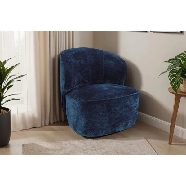 Blue Textured Fabric Swivel Accent Chair with Padded Seat
