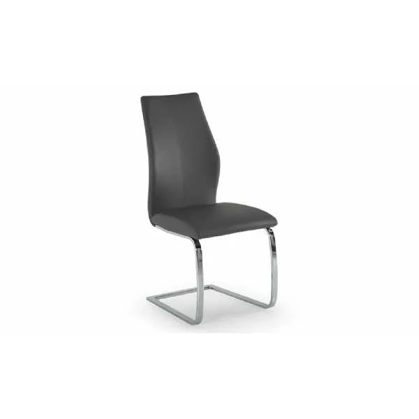 Grey Leather Dining Chair on Chrome Cantilever Legs