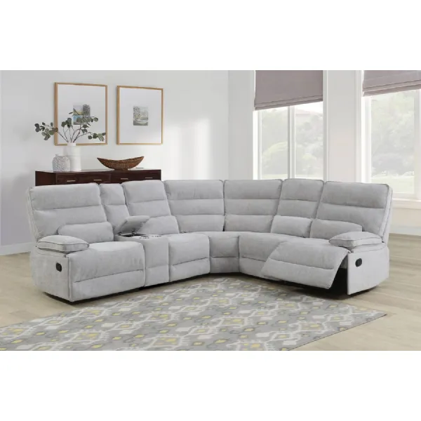 Grey Fabric Large Corner Manual Recliner Sofa