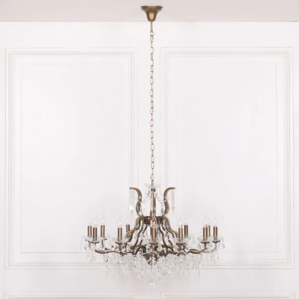 Gold Glass Chandelier with 12 Branch Cut Detail